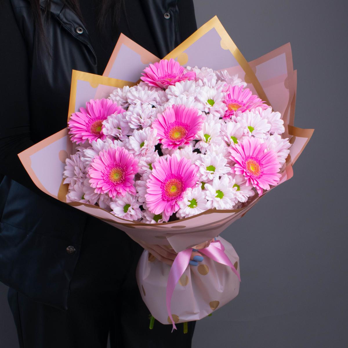 Акция! Букет из роз, хризантемы и герберы «Благодарю тебя»